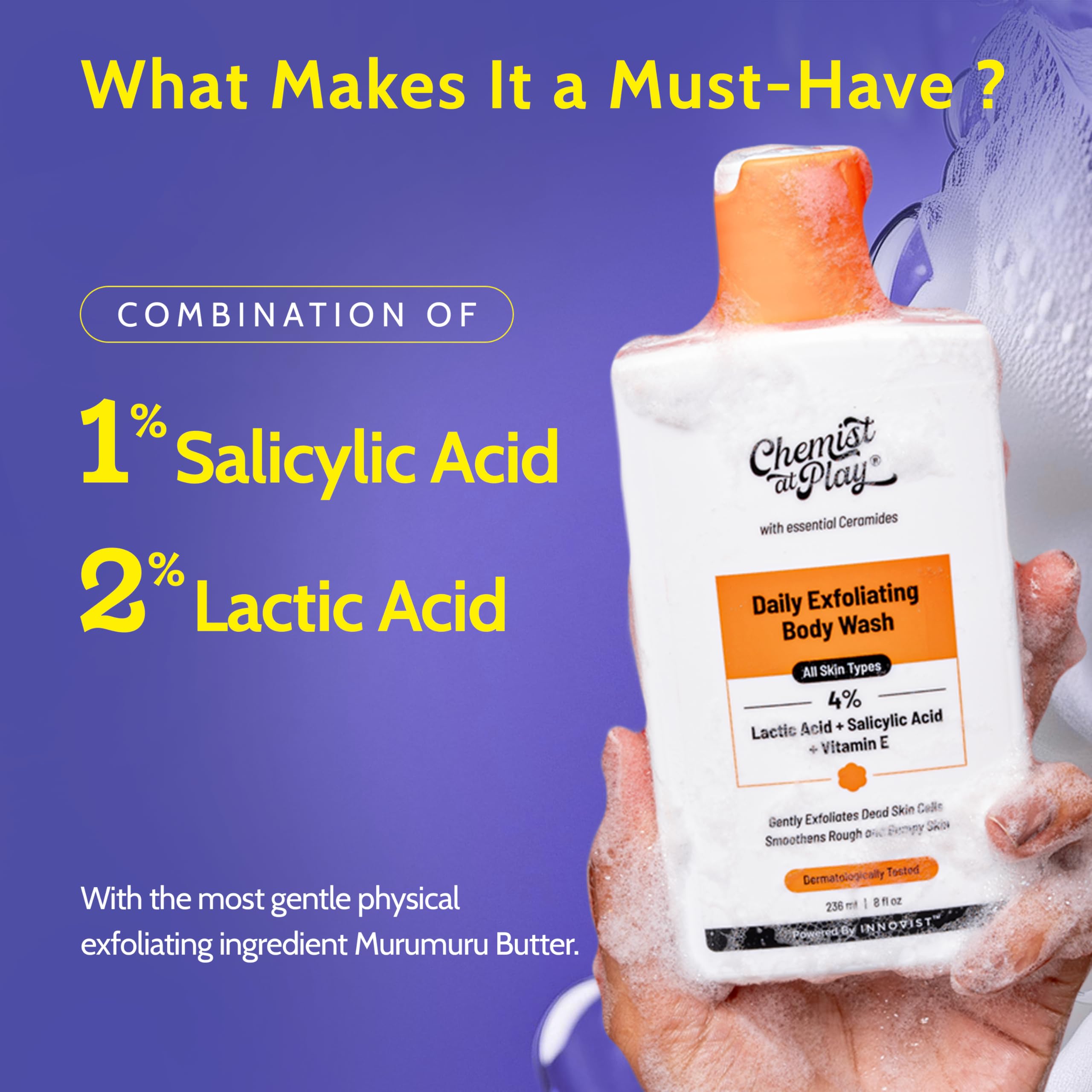 Chemist at Play Body Wash Exfoliating For Dry Rough Bumpy Strawberry Skin With 1% Salicylic Acid 2% Lactic Acid And Ceramides For Men And Women (7.9 Ounce)